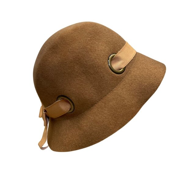 Liz Claiborne Womens Camel Wool Bucket Hat Ribbon Bow Detail One Size - Picture 2 of 11
